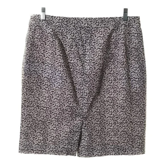J Crew Skirt Women Size 12 Classic Pencil Brown White Swirl Back Slit Stretch - Picture 2 of 6